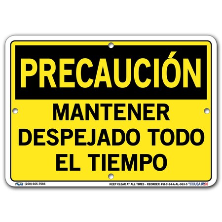 Vestil Aluminum Sign, 7-1/2" Height, 10-1/2" Width, Aluminum, Rectangle, Spanish SI-C-34-A-AL-063-S